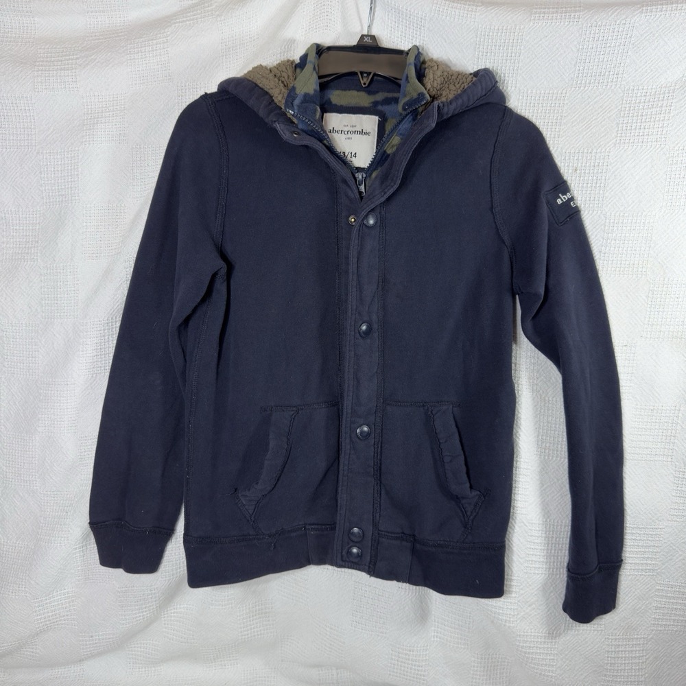 Abercrombie Kids Jacket Size 13/14 Coat Deep Pile Fleece Quilted insulated Blue